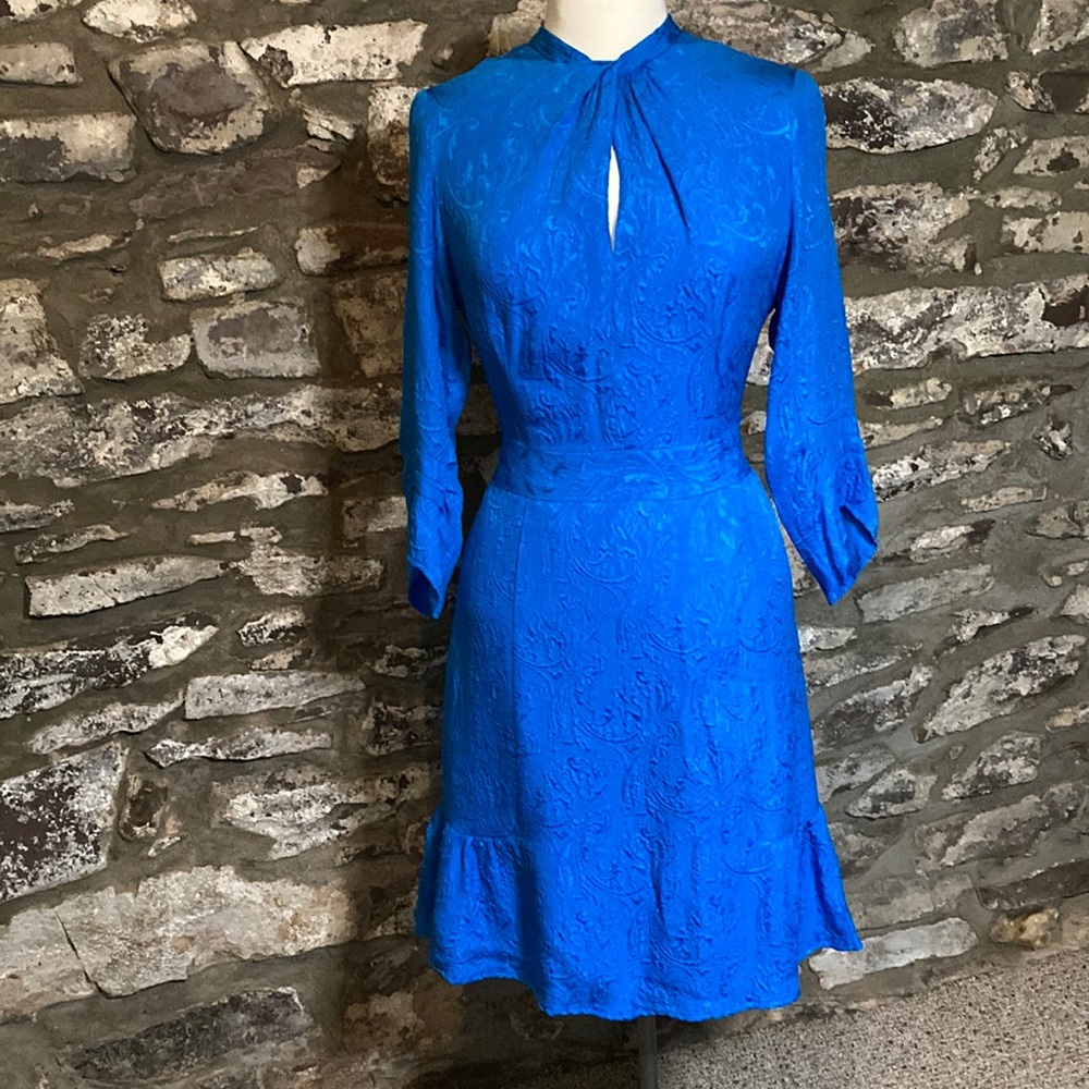 Nanette Lepore blue brocade size 12 dress with sleeves